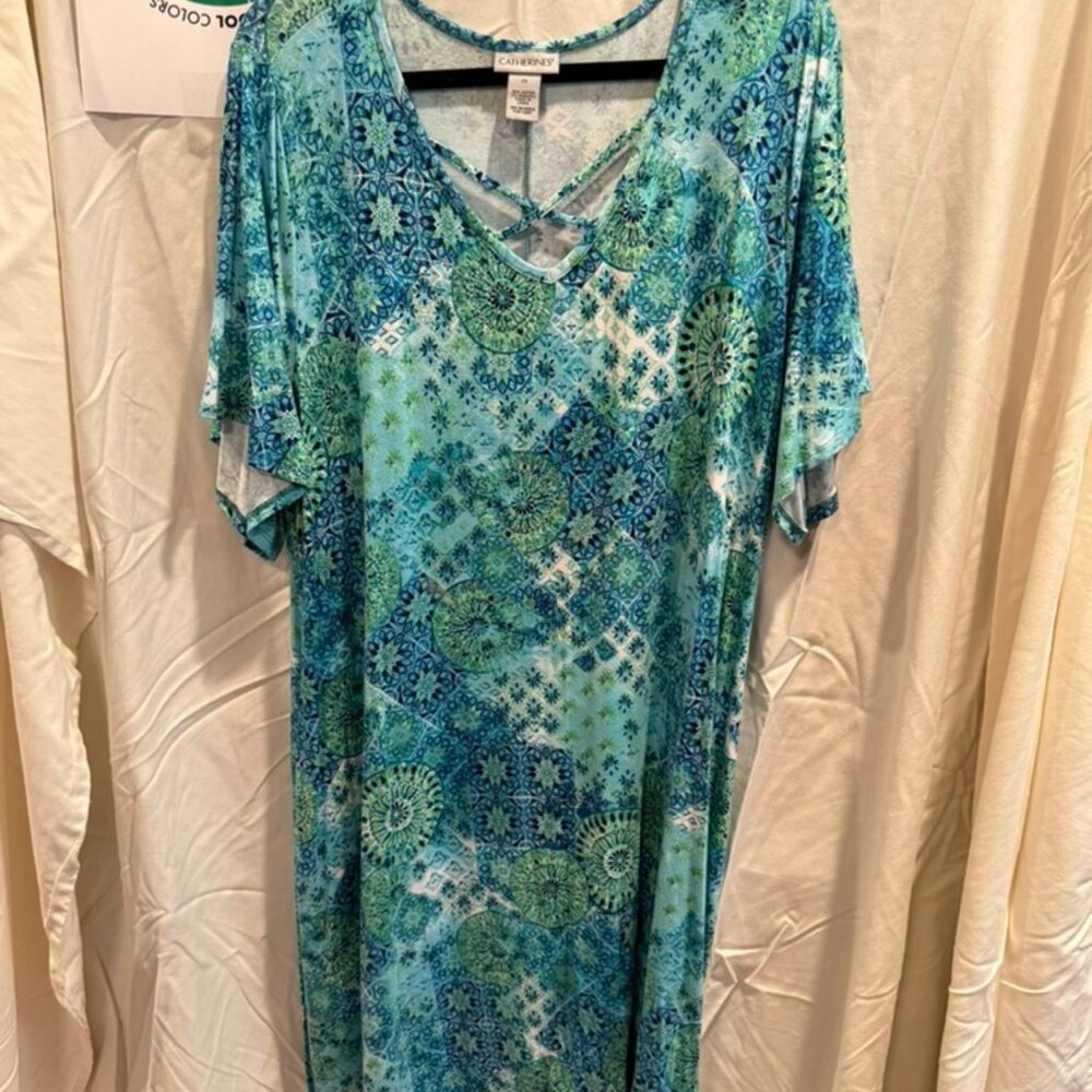 Catherines Midi-Dress, 2x, Teal Multicolor